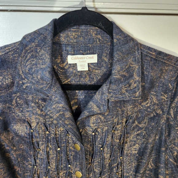 Coldwater Creek Gold Brushed Denim Pintuck Studded Jean Jacket Size 10P - Picture 6 of 12